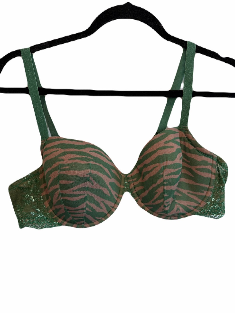 ThirdLove Zebra Print Lace Demi Green Bra size 40B Mesh , Lace